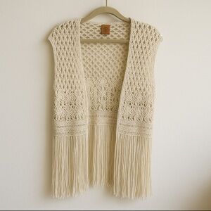 Ruby Rd. Cream Crochet Macrame Vest
